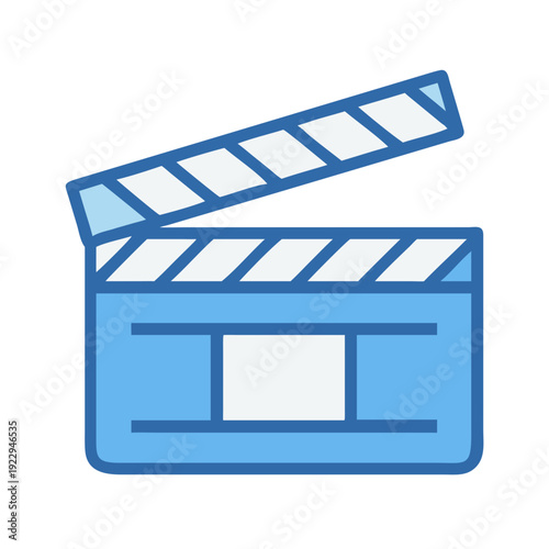 Blue and white clapperboard icon representing film production and creative industries