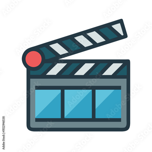 Stylized film slate icon representing video production and movie industry activities