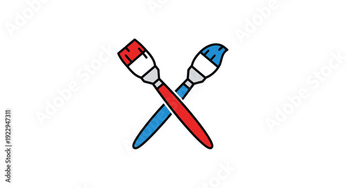 Crossed Red and Blue Paint Brushes Icon for Art and Creativity