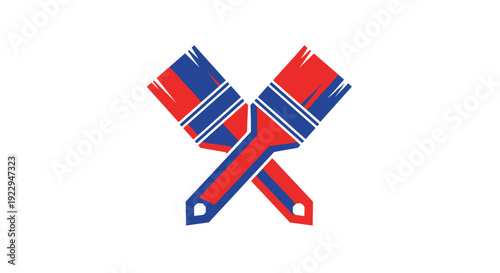 Crossed Red and Blue Paint Brushes Logo Symbol