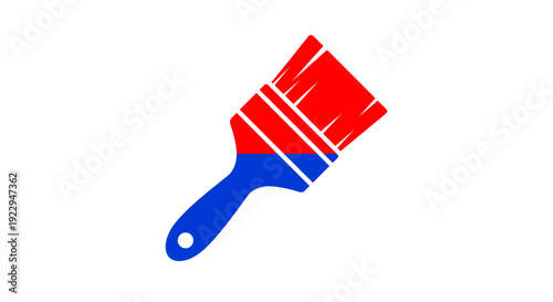 Red and Blue Stylized Paintbrush Icon on White Background