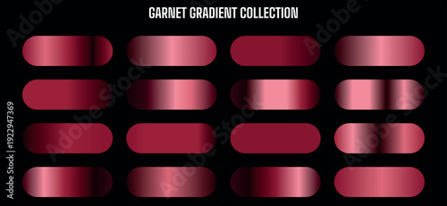 Garnet gradient metallic shapes collection, shiny red oval buttons, for website or app UI, overlay effect, Isolated on transparent background, png