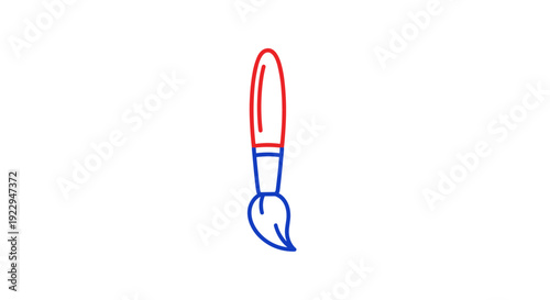 Minimalist Red and Blue Line Art Paintbrush Icon on White Background