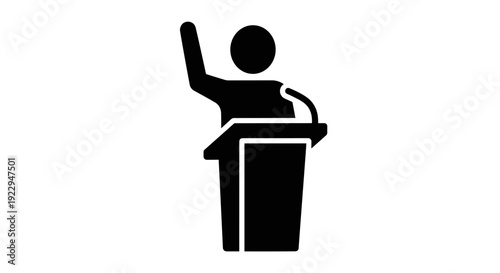 Speaker at Podium with Raised Hand Icon