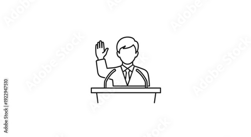 Man Raising Hand at Podium Icon Representing Oath Pledge Testimony or Public Speaking