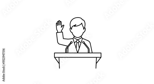 Public Speaker Taking an Oath at a Podium Line Icon