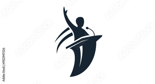 Dynamic Speaker Silhouette at Podium with Raised Arm Delivering Speech
