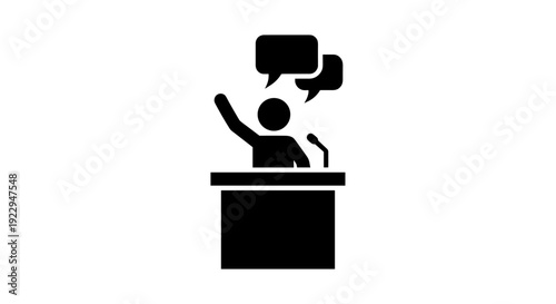 Public Speaker with Raised Hand and Speech Bubbles Icon