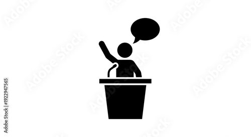 Person Speaking at Podium with Speech Bubble