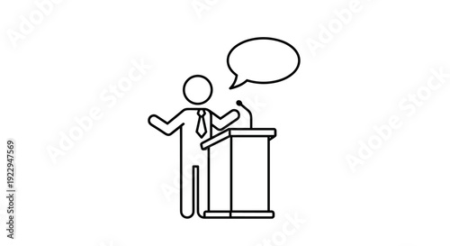 Stick Figure Speaker At Podium With Speech Bubble
