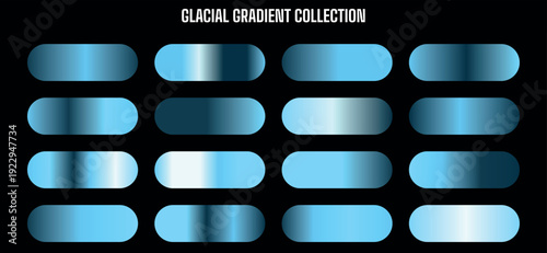Glacial gradient buttons collection, metallic blue oval shapes, for website or app UI, overlay effect, Isolated on transparent background, png