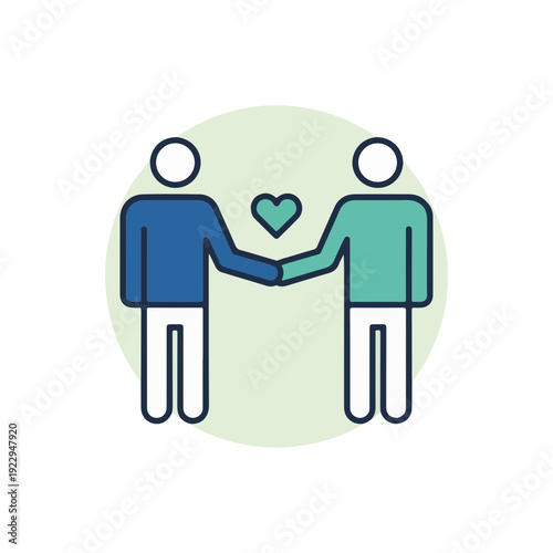 Flat Illustration Two People Shaking Hands Heart Symbol Emotional Intelligence Human Connection Digital Detox Soft Skills Professional Relationship