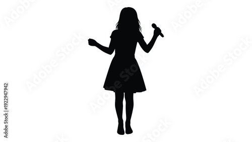 Silhouette of a woman singing into a microphone arms outstretched