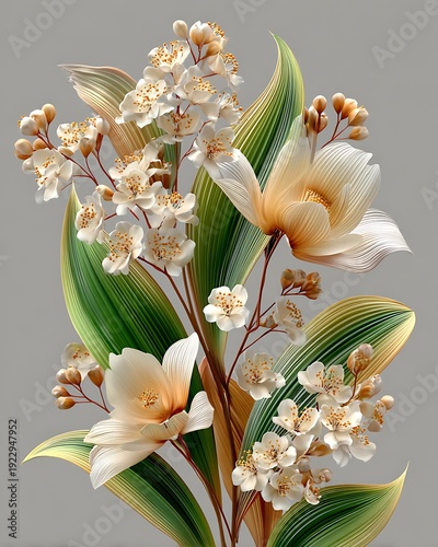 Elegant white floral botanical artwork illustration high resolution picture