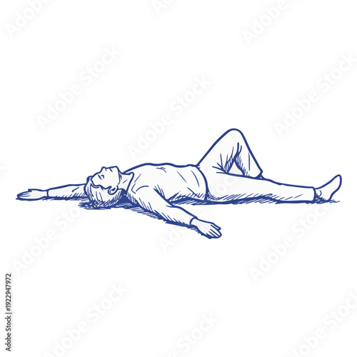 Drama Sketch Figure Lying Down Flat on Floor Exhaustion Failure Despair Burnout Recovery Mental Health Awareness Crisis Management Illustration