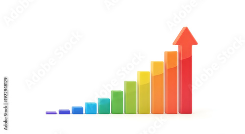 Free Download Colorful 3D bar chart with ascending red arrow growth trend graph isolated on transparent background - GFXLoad