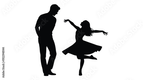Silhouette of a couple dancing a man and a woman in a dynamic pose