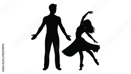 Silhouette of a couple dancing a man and a woman in a dynamic pose