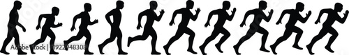 Walk to Run Progression Silhouette Icon Vector Human Movement Sequence Running Silhouette Set