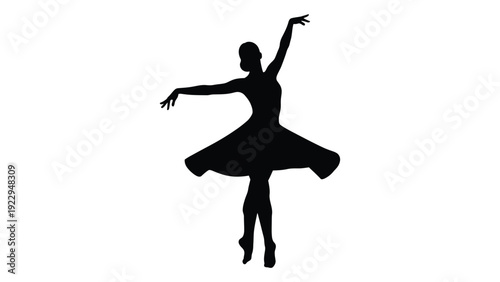 Silhouette of a ballerina in a dynamic pose arms outstretched and mid leap