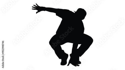 Silhouette of a person dynamically jumping with arms raised in an active pose