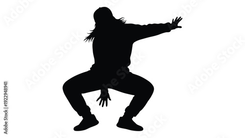 Silhouette of a person dynamically posing with arms outstretched and legs bent