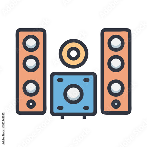 Stylized three speaker set graphic with a symmetrical composition on a black background