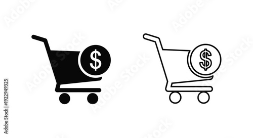 Shopping cart icon with a dollar sign depicted in two styles
