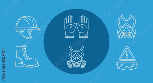Essential Industrial Safety Equipment Icons on Blue Background