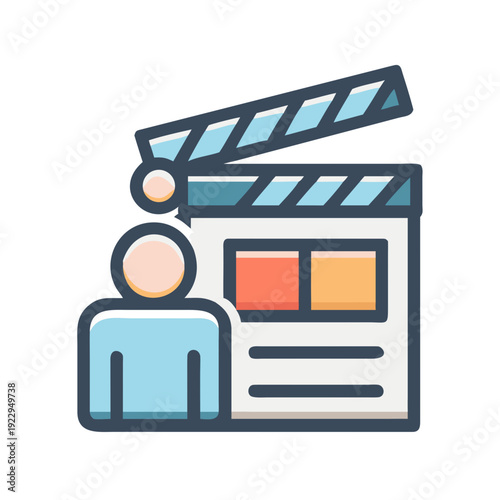 Film Production clapperboard with a director icon for cinema and movies
