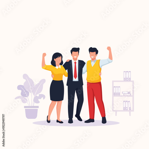 Successful Business Team Celebrating Achievement in a Modern Office Environment Vector Illustration