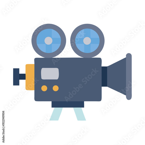 Retro Movie Camera Illustration in Flat Design on Black Background for Stock Images