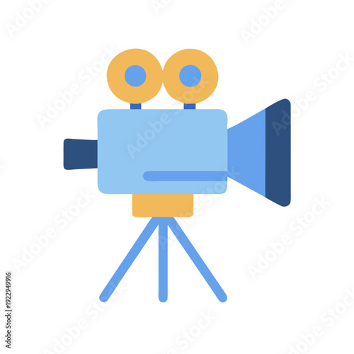 Retro Film Camera Icon: Old Style Movie Technology on Black Background