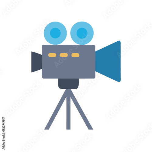 Retro camera illustration on a tripod in flat style against black background