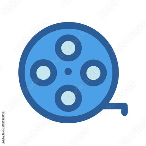 Movie Film Reel Icon Depicting Cinema, Filmmaking, and Entertainment on Black Backdrop