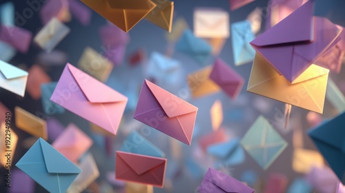 Colorful emails flying in the air