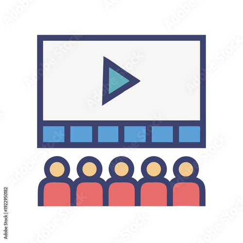 Illustration of people watching a film in a cinema or online