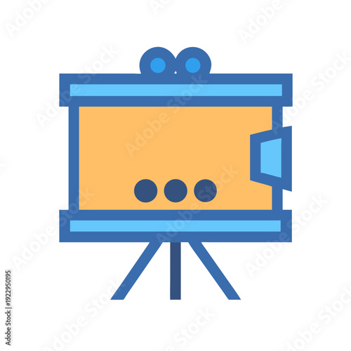 Retro style film projector with light blue frame and black background