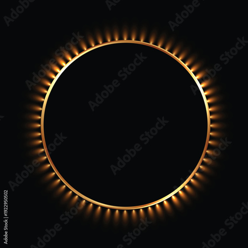 Golden Circular Light Bar Overlay Collection Featuring Radiant Ring Design, Sparkling Particle Effects, and Dark Background for Festive Celebration, Digital Art, and Modern UI Graphics