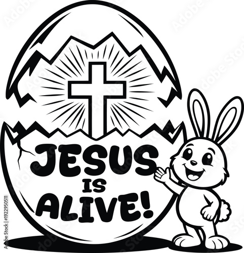Jesus Is Alive Easter Cross Egg Christian Bunny Illustration Design