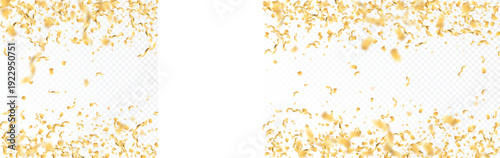 Golden Confetti Border Overlay Collection Featuring Scattered Sparkling Pieces on Top and Bottom Edges with Transparent Center for Festive Celebration, Party Invitations, and Modern Decorative Graphic