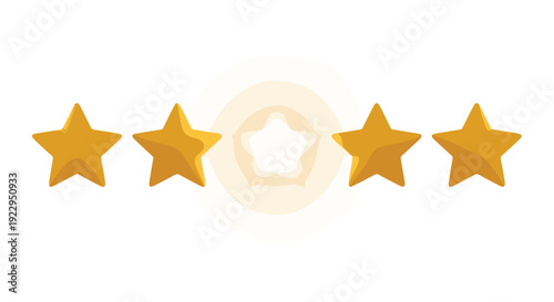 Five cartoon-style yellow stars are arranged in a row, with the central star glowing faintly as an outline against a white backdrop.