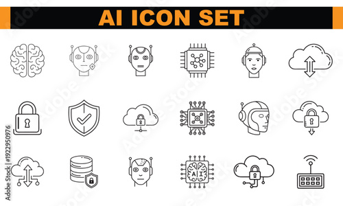 A collection of AI icons on a clean white background for technology and design projects