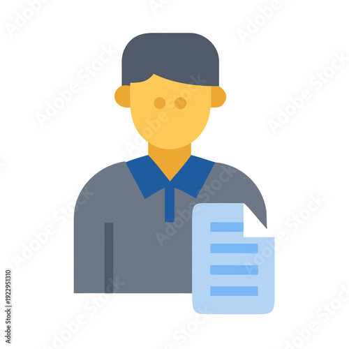 Flat design icon of a person holding a document on a black background