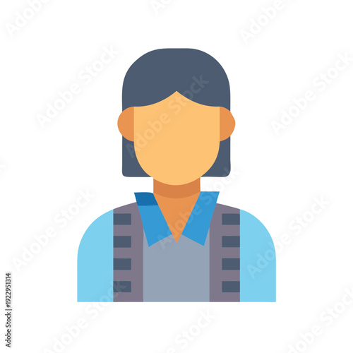 Flat vector illustration of a woman avatar wearing a vest on black background