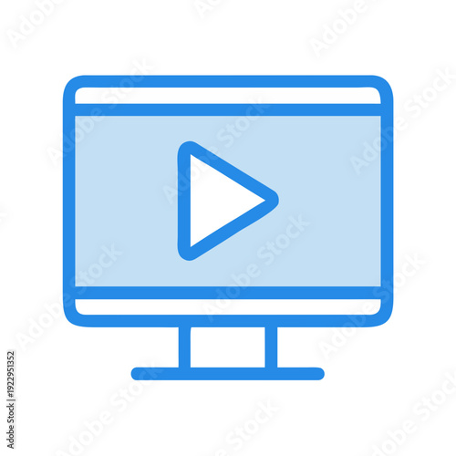 Minimalist computer screen with play button on a black background icon