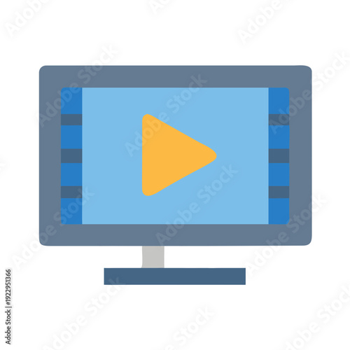 Illustration of a monitor displaying a play icon on a solid background