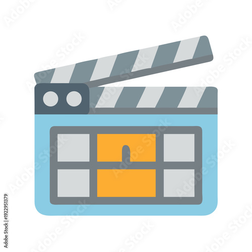 Blue and grey movie clapperboard on black background. Isolated stock illustration.