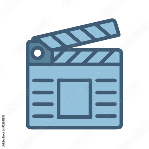 Simple vector image of a light blue movie clapper board on black