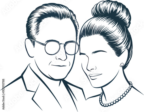 Elderly couple smiling together in elegant portrait